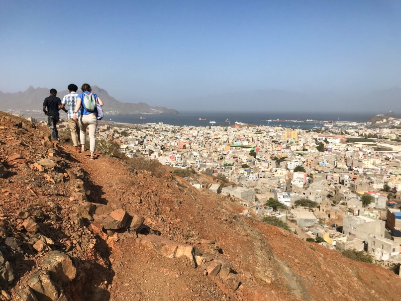 Researchers walking the boundary of the Fonte Francês pilot zone. 