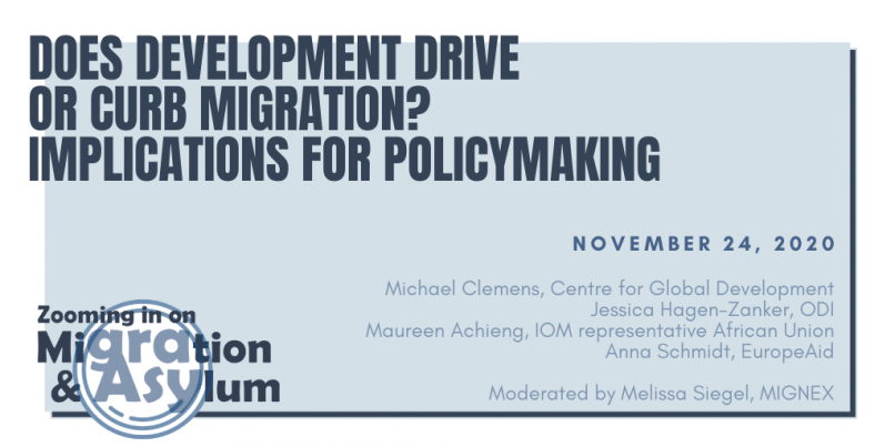 Promotional image for the event 'Does migration drive or curb migration? Implications for policymaking'.