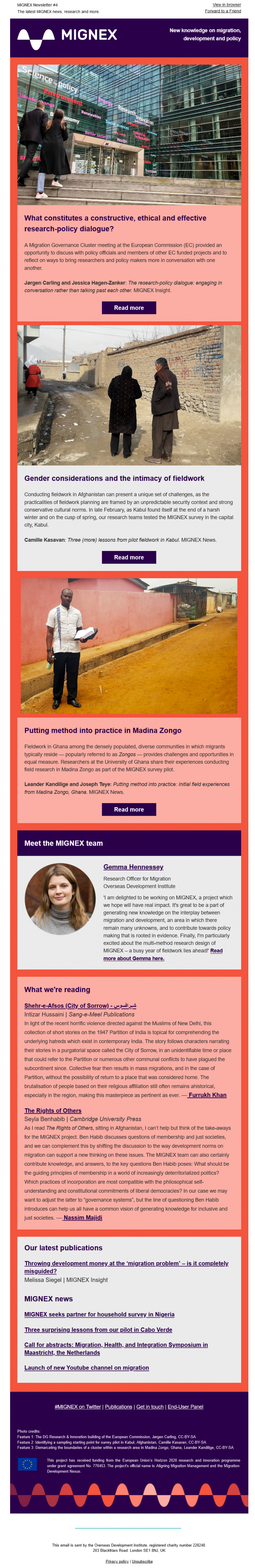 Screen capture of MIGNEX newsletter #4